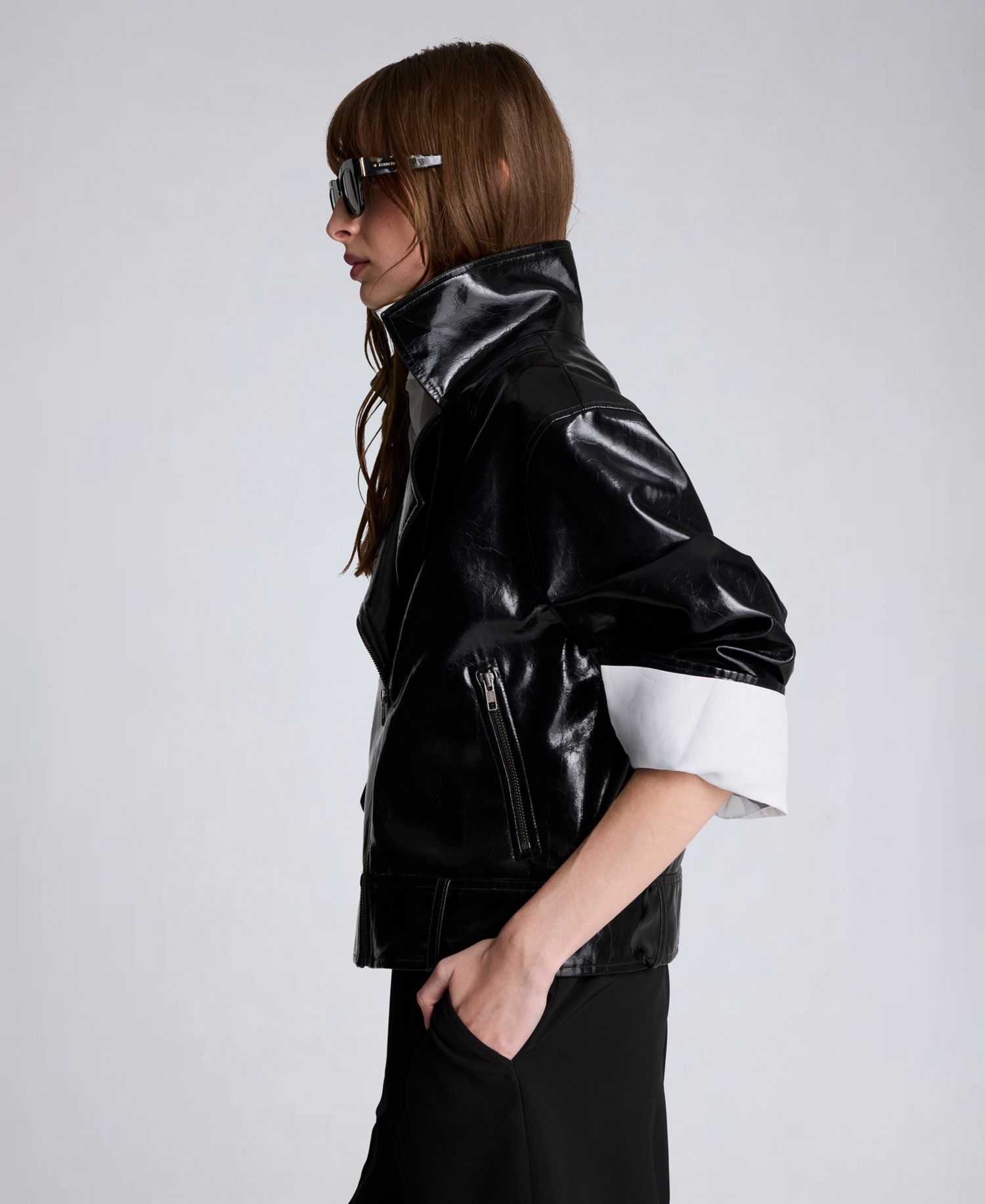 Women's Faux-Leather Zip-Front Moto Jacket