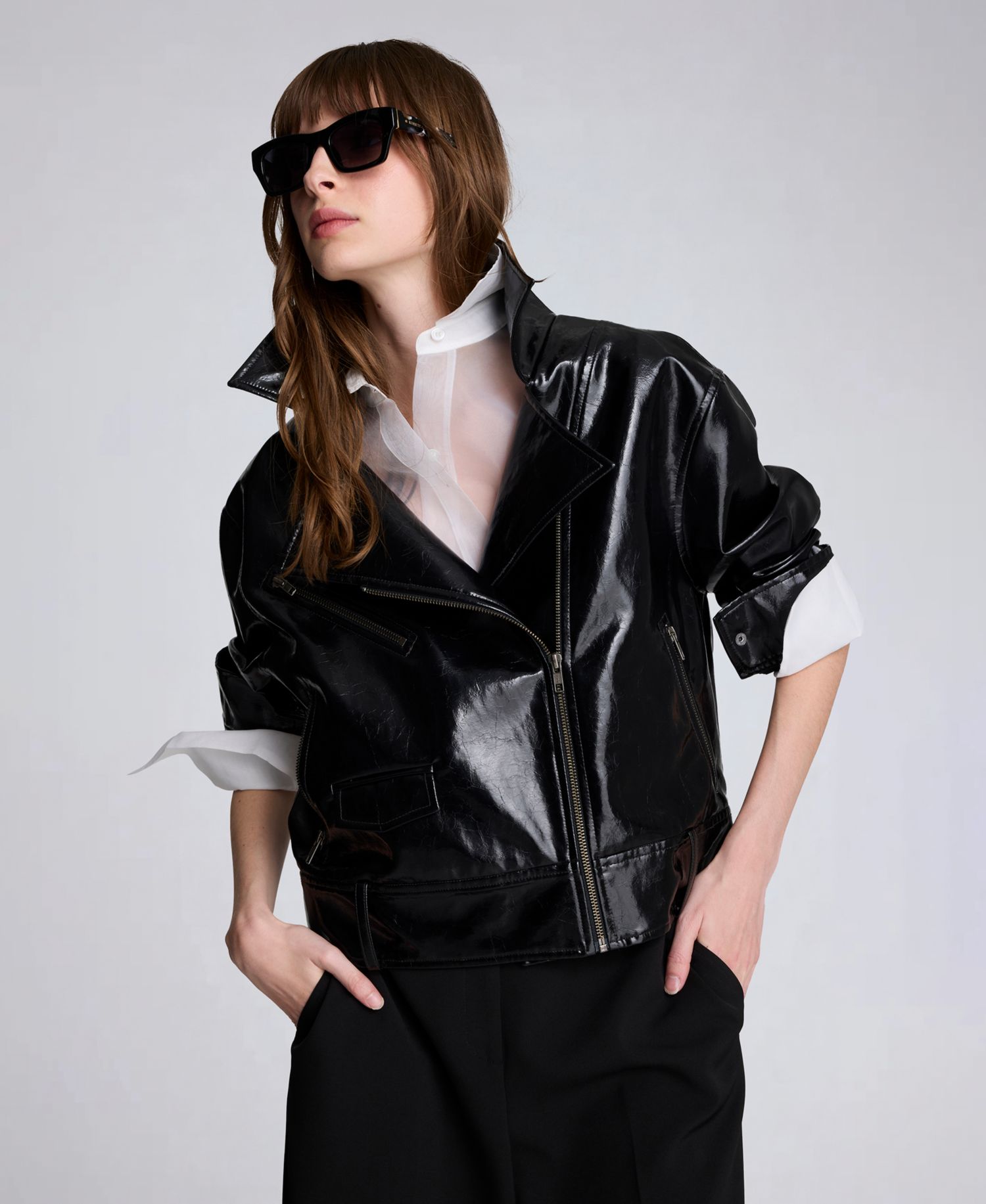 Women's Faux-Leather Zip-Front Moto Jacket