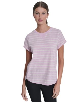 Women's Embroidered Crewneck Logo Roll-Sleeve Top