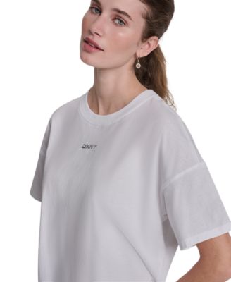 Women's Metallic Bubble Logo Drop Shoulder Pull-On T-Shirt