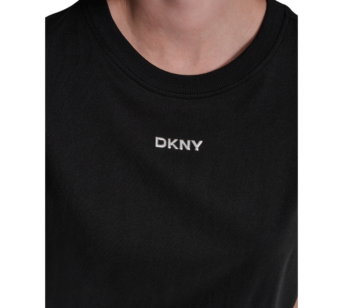 Dkny Sport Women's Metallic Bubble Logo Drop Shoulder Pull-On T-Shirt