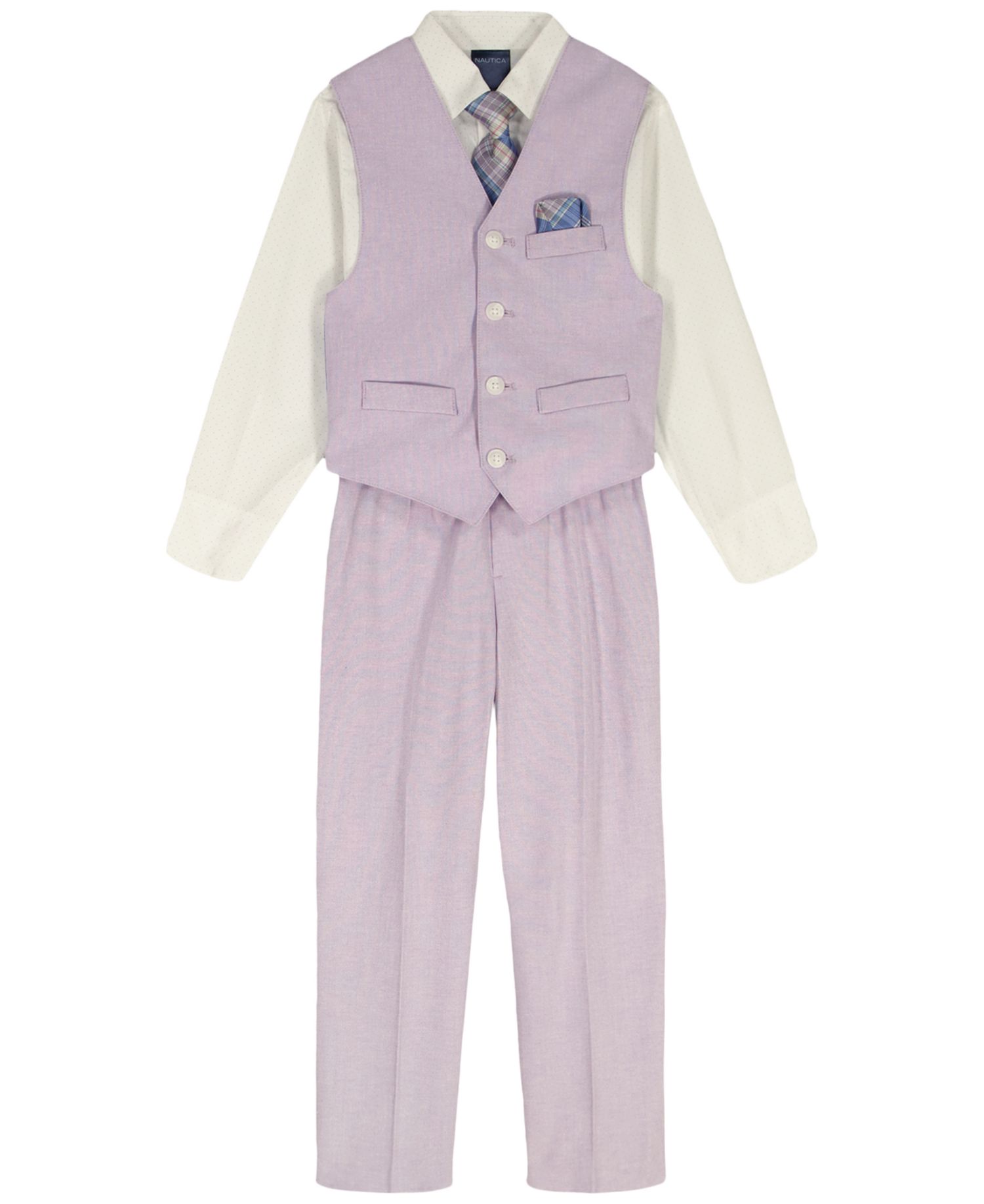 Boys' 2-7 Linen Check Long-Sleeve Shirt, Vest, Necktie, Pocket Square & Pants, 5-Piece Set