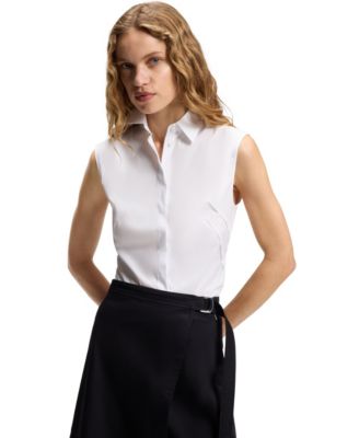 BOSS by Women's Stretch-Cotton Blend Sleeveless Slim-Fit Blouse
