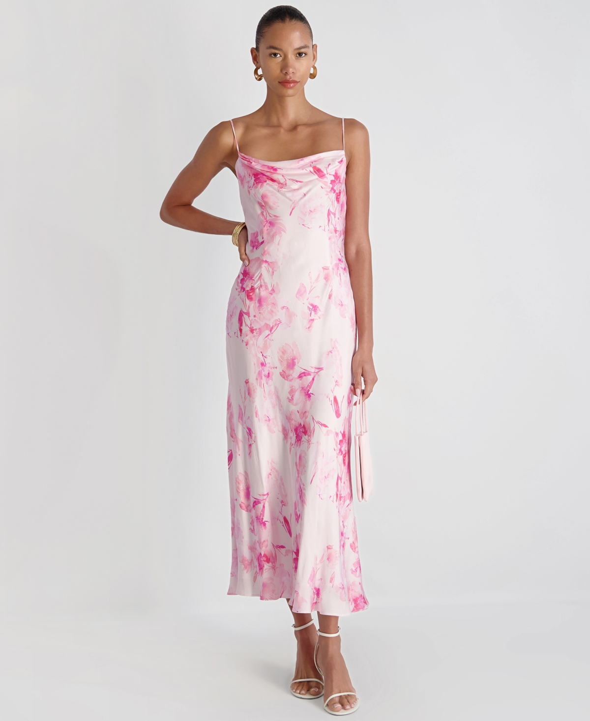 French Connection Women's Oona Satin Sophie Cowl Neck Flare Midi Dress