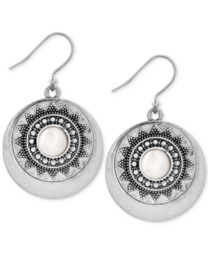 image of Lucky Brand Silver-Tone Imitation Pearl Star Disc Drop Earrings