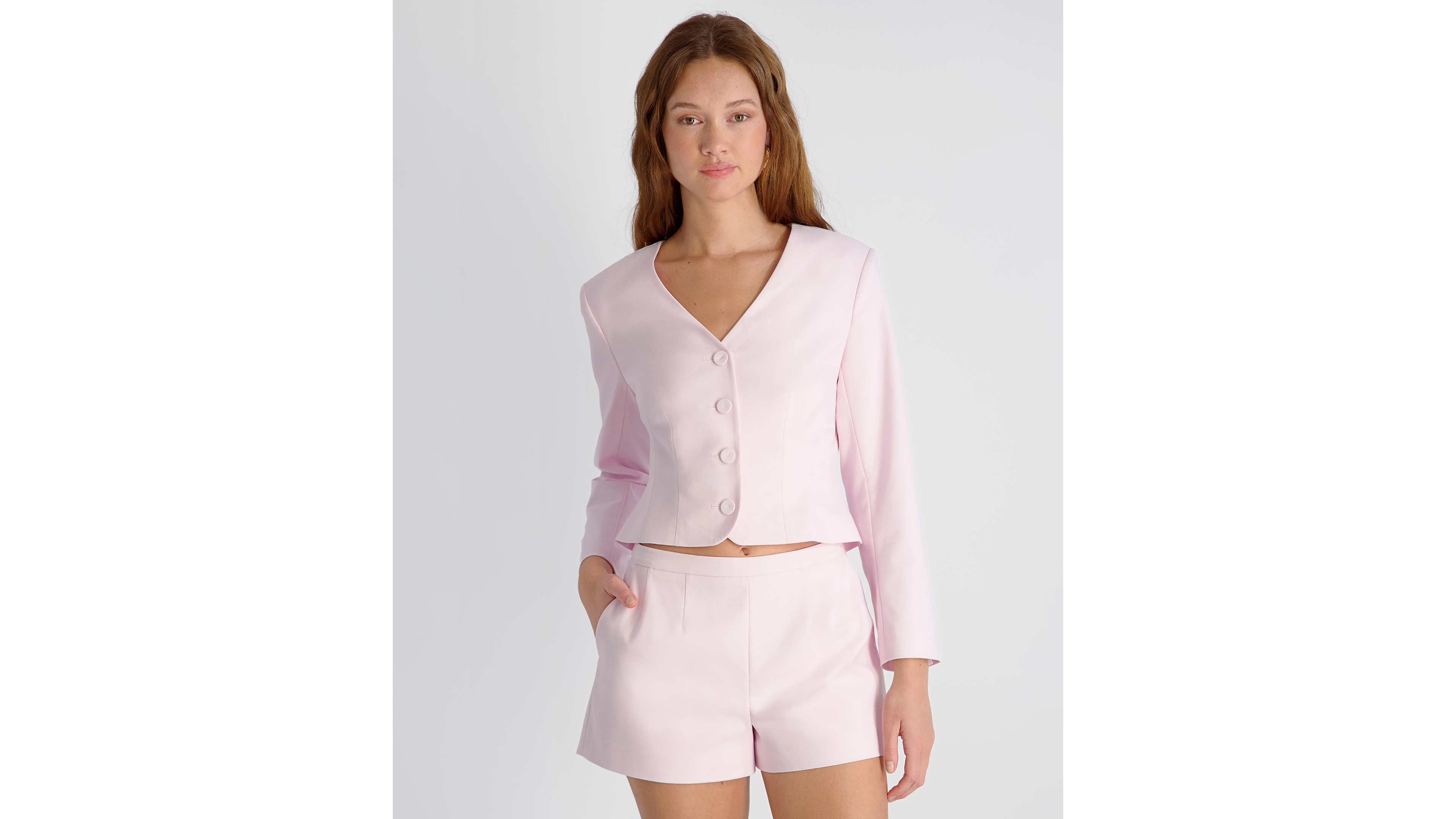French Connection Women's Halsey V-Neck Twill Cropped Fitted Jacket
