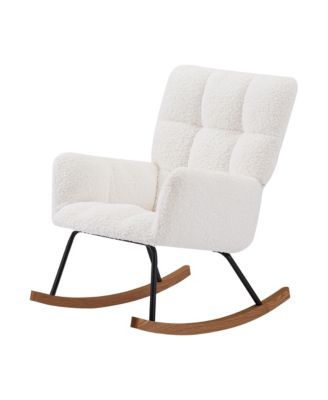 Off White Comfy Upholstered High Backrest Rocking Chair for Nursing Baby Reading Napping Nursery Living Room