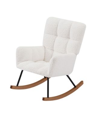 Off White Comfy Upholstered High Backrest Rocking Chair for Nursing Baby Reading Napping Nursery Living Room