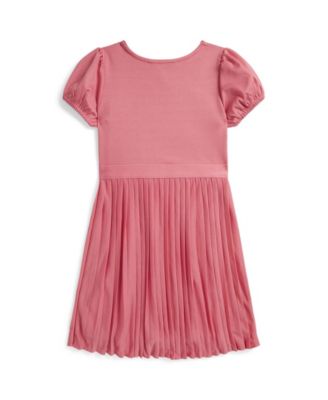 Girls' 7-16 Round Neck Pleated Stretch Ponte Dress
