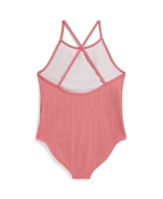 Girls' 2T-6X Mini-Cable Jacquard Round Neck One-Piece Swimsuit