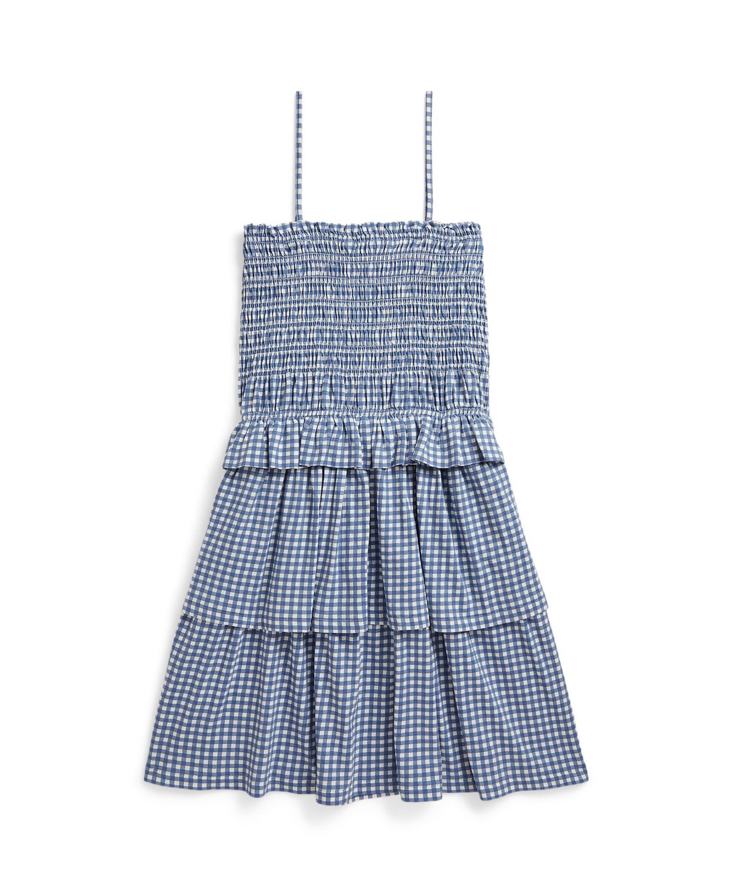 Girls' 7-16 Plaid Smocked Straight Neck Jersey Dress