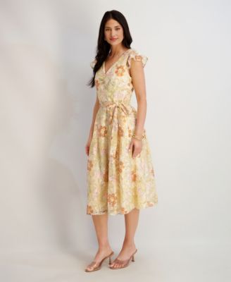 Women's Embroidered Sequin V-Neck Mesh Dress