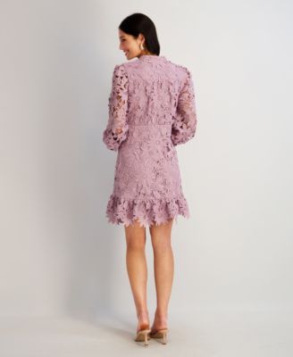 Women's Heavy Floral-Lace Long-Sleeve Mini Dress