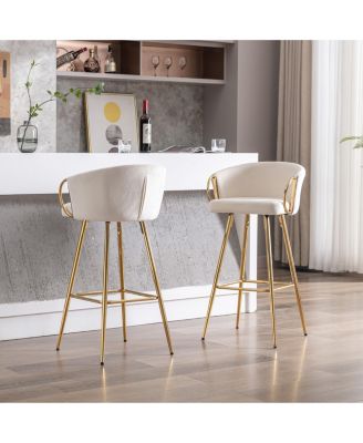 26 Inch Bar Stools Set of 2, with Golden Chrome Footrest and Base Velvet Counter Height Bar Stools Kitchen Island Counter Stool