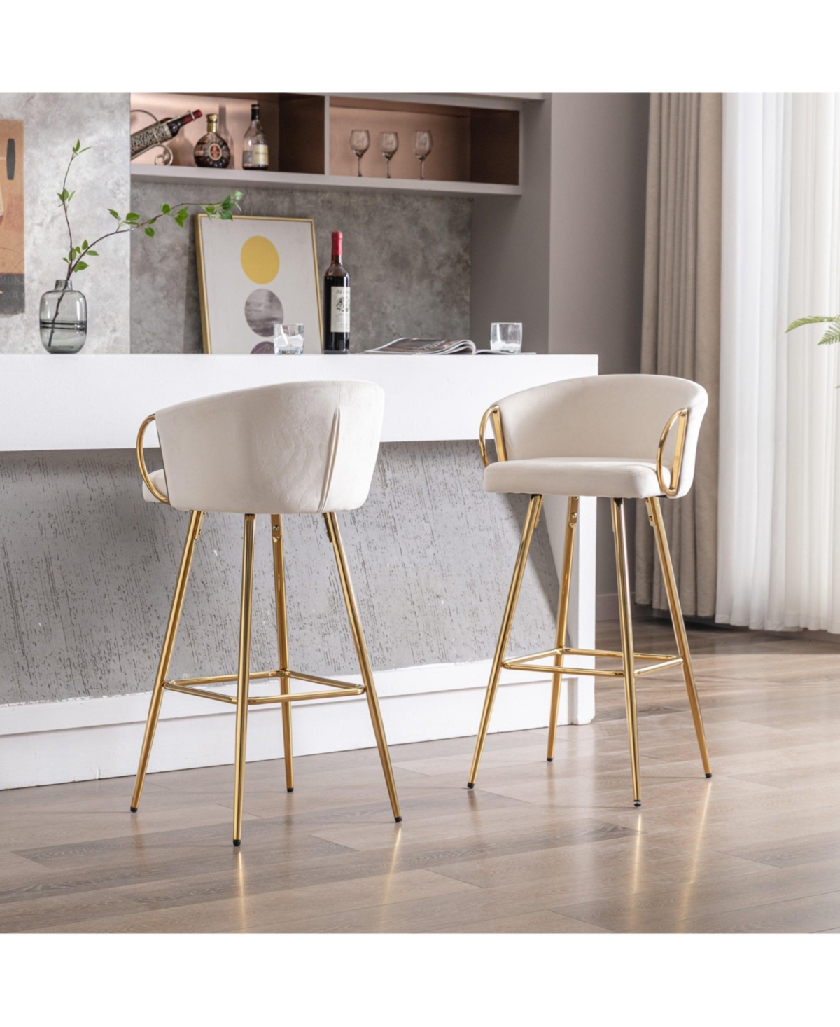 Boyel Living 26 Inch Bar Stools Set of 2, with Golden Chrome Footrest and Base Velvet Counter Height Kitchen Island Stool