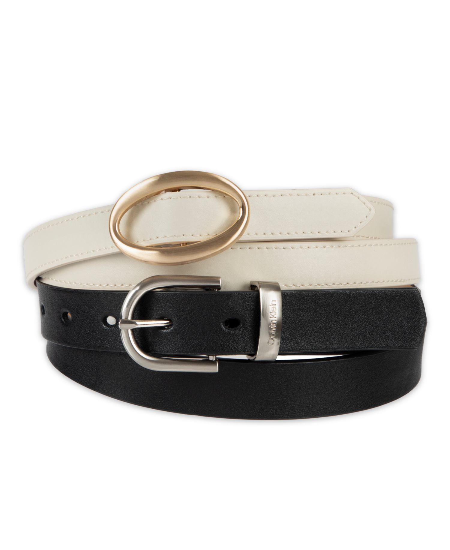 Center-Bar and Metal Loop Buckles 2-Pack Skinny Belt Set