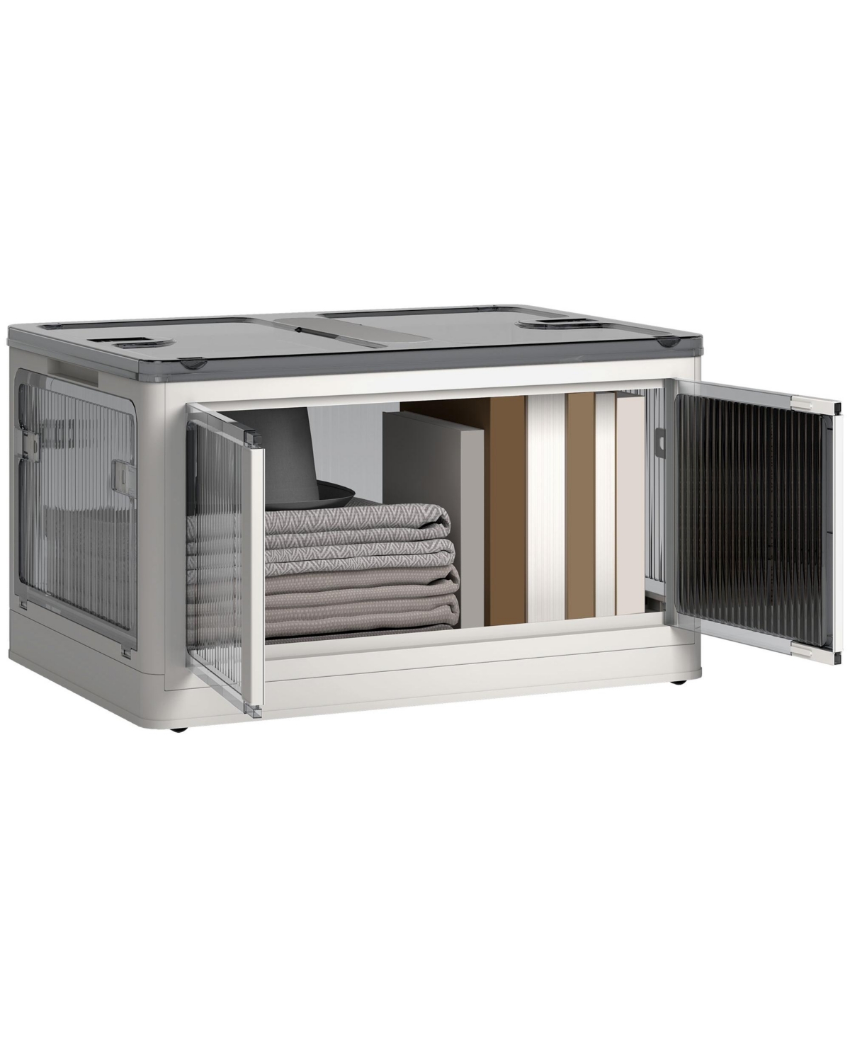 Homcom 3 Stackable Storage Bins w/ Lids, Wheels, Collapsible, 18 gal, - White