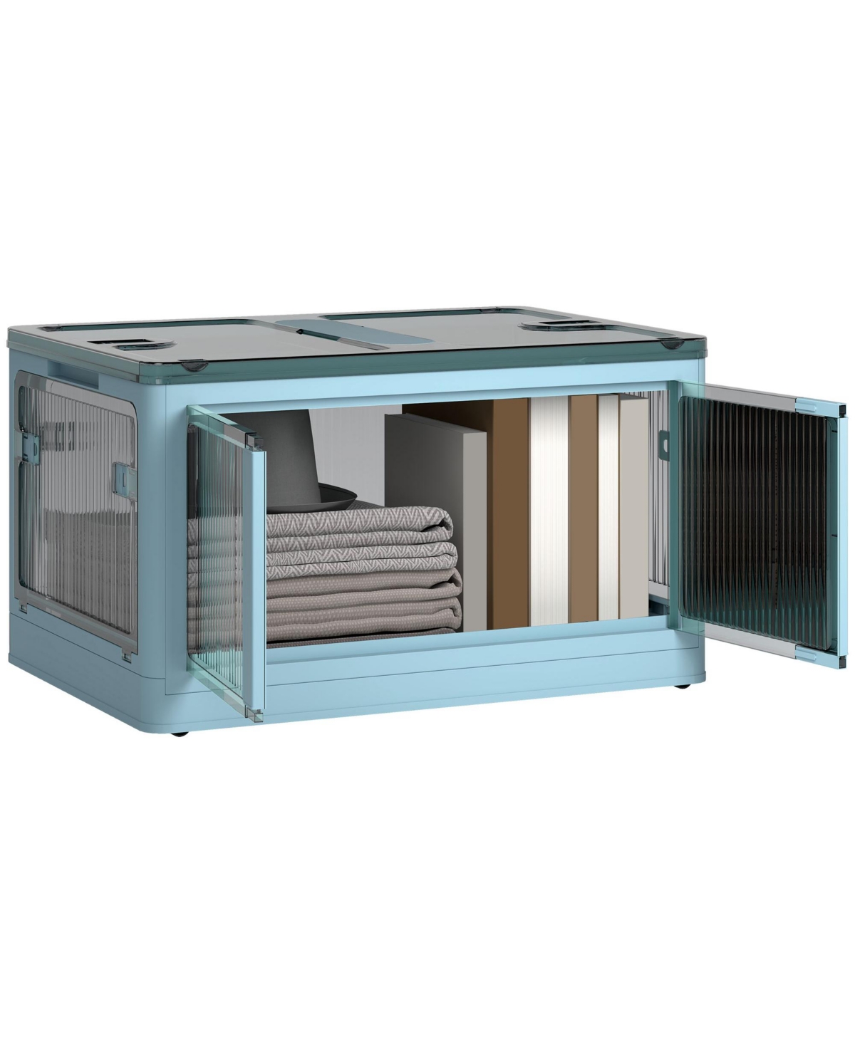 Homcom 3 Stackable Storage Bins w/ Lids, Wheels, Collapsible, 18 gal, - Blue