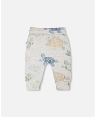 Baby Boys Cotton Jersey Evolutive Pants Grey Mix Turtle Print