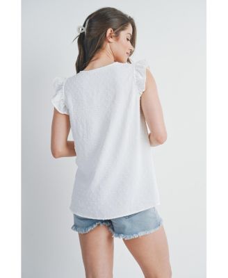 Women's Swiss Dot Flutter Cap Sleeve V-Neck Maternity Top