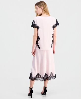 Women's Lace-Trim Midi Satin Skirt