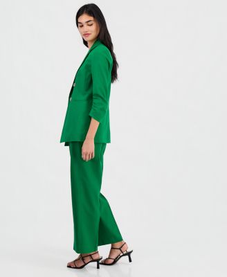 Women's Linen-Blend Scrunch-Sleeve Blazer, Scoop-Neck Camisole & Pull-On Pants