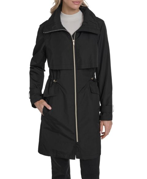 Женские куртки Cole Haan Signature Zip Up Trench Coat With Stow Away Hood