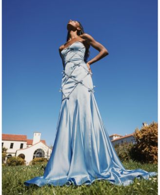 Women's Strapless Satin Mermaid Gown With Bow Details