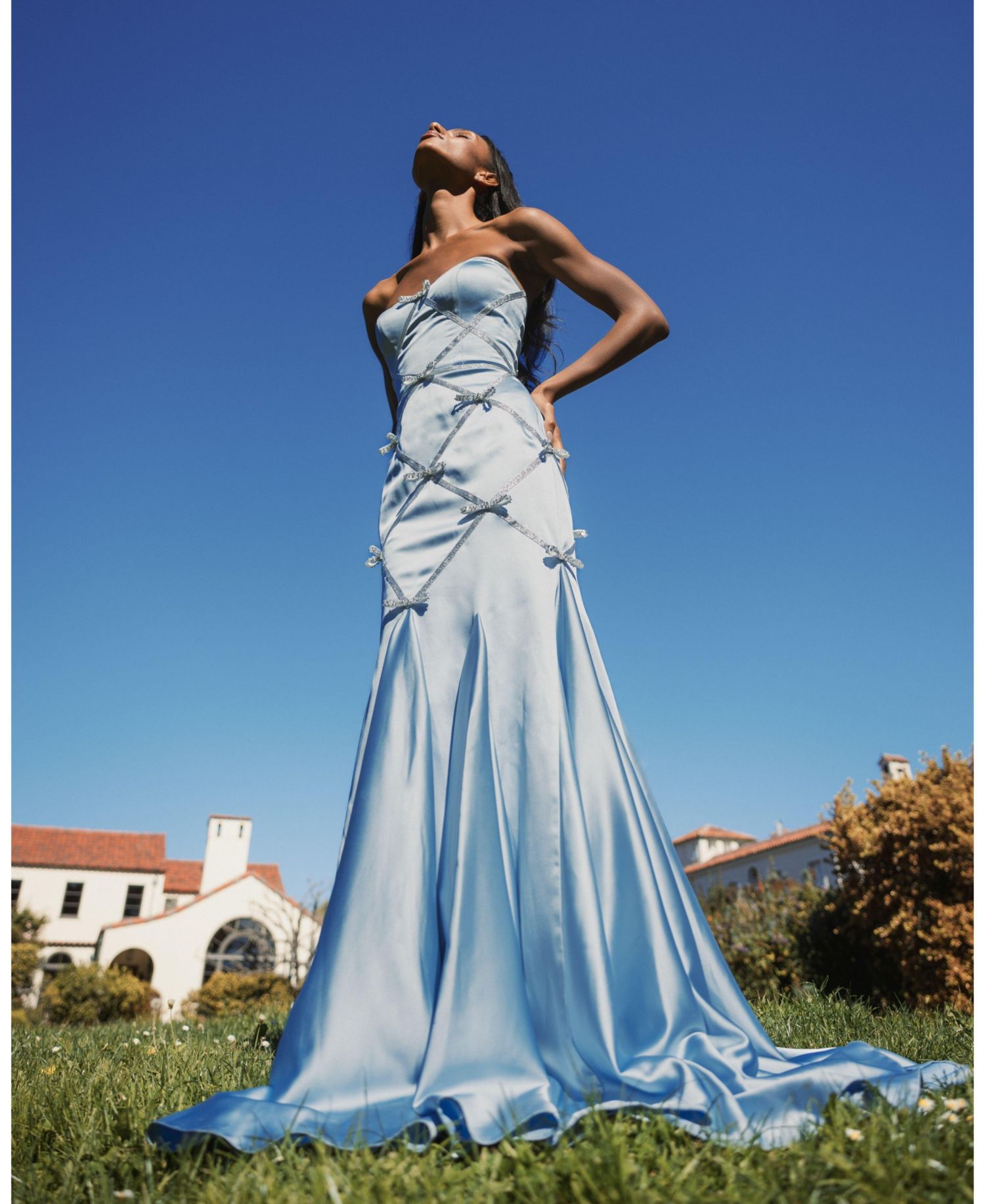 Women's Strapless Satin Mermaid Gown With Bow Details