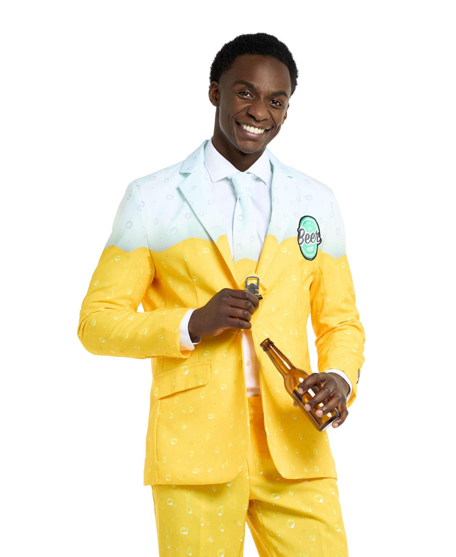 Men's Beer Suit - With Bottle Opener Tie Slim Fit - Yellow