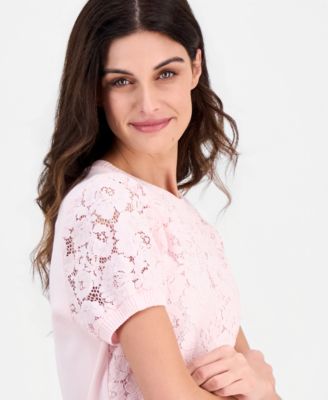 Women's Lace-Front Short-Sleeve Sweater