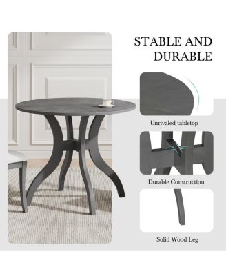 Oak Gray Round Dining Table 39.4" - Solid Wood Legs, Timeless Elegance