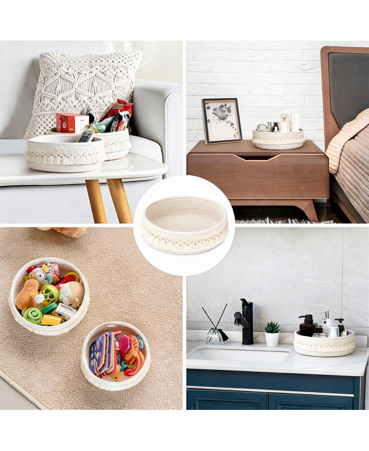 Yigii Macrame Makeup Basket with Tassels for Storage - Boho Decor Multi-Purpose