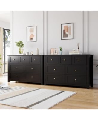 7 Drawer Dresser, Modern Wood Chest with Gold Handles and Large Storage for Bedroom or Hallway