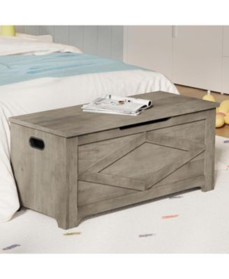 39.4" Wooden Storage Chest, Storage Bench with Safety Hinges for Entryway & Living Room