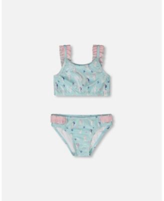 Girls Two-Piece Swimsuit Blue Seahorse Print