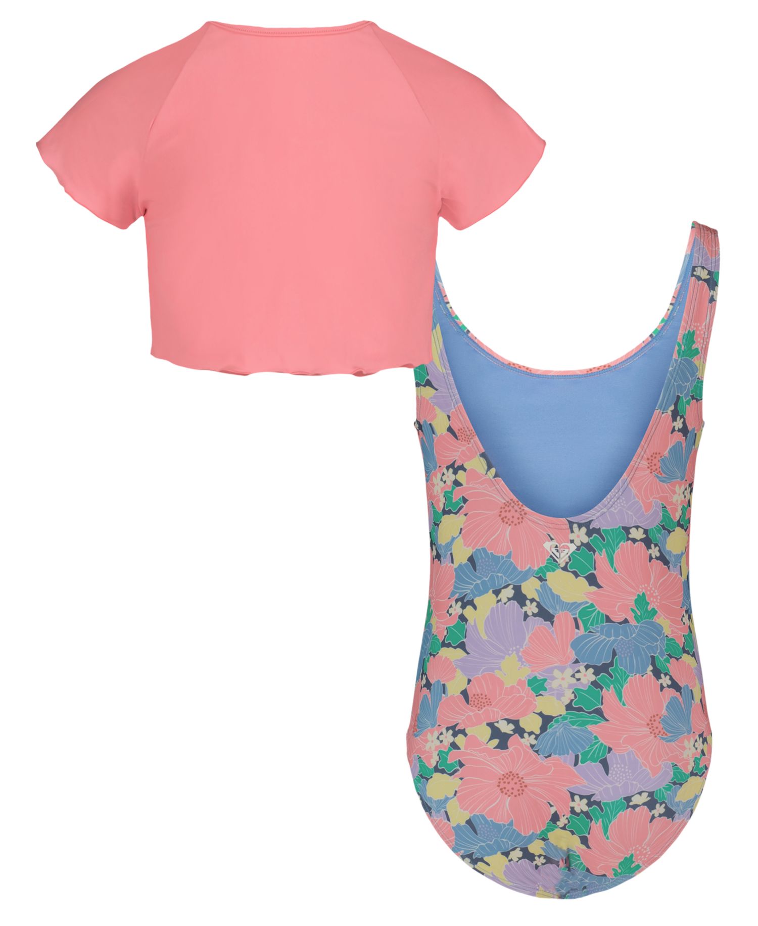 Girls' 8-16 Scoop Neck Top & Floral One-Piece Swimsuit, 2-Piece Set