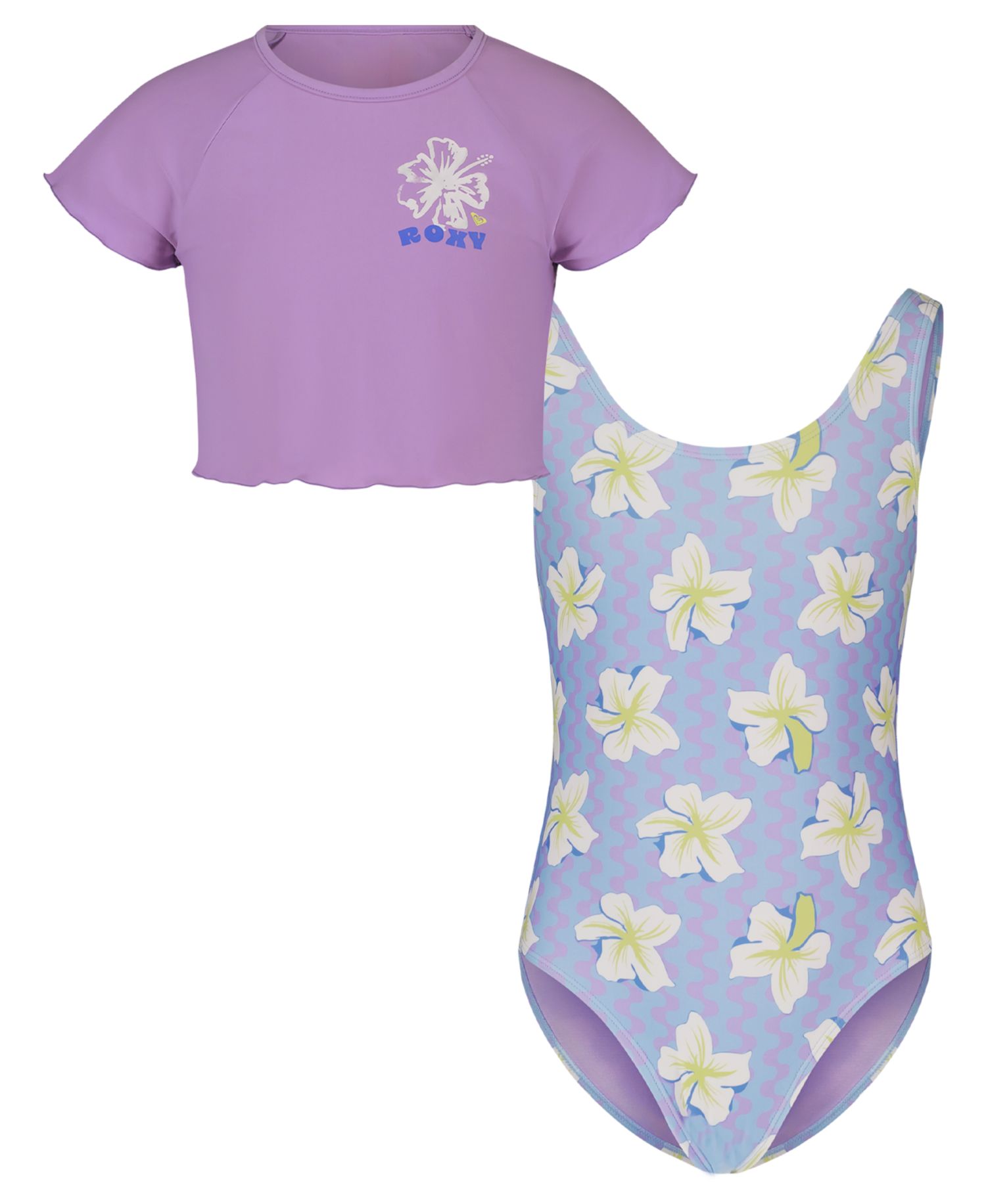 Girls' 8-16 Top & Zigzag Pattern One-Piece Swimsuit, 2-Piece Set