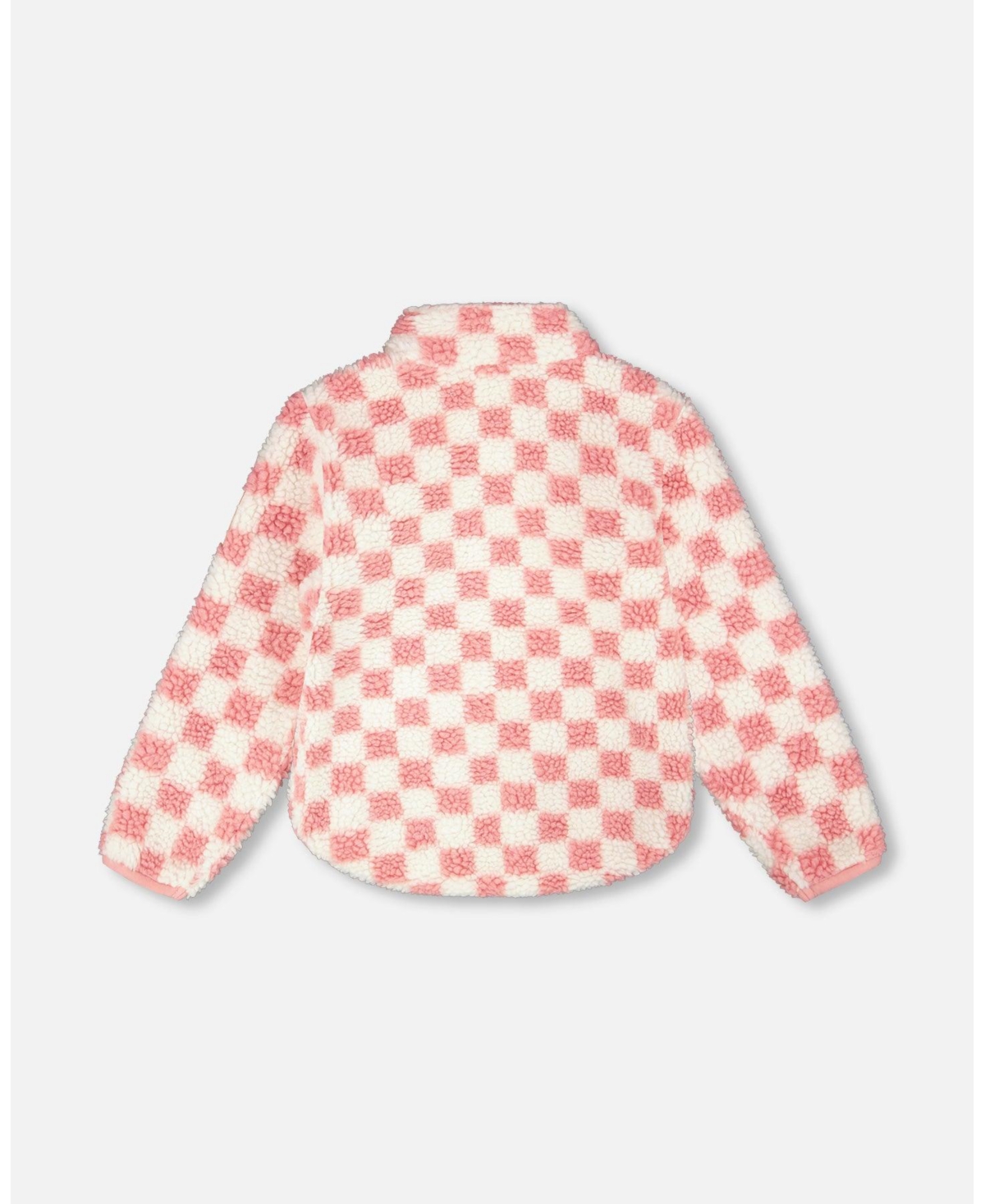 Deux par Girls Sherpa Jacket Pink Checkerboard