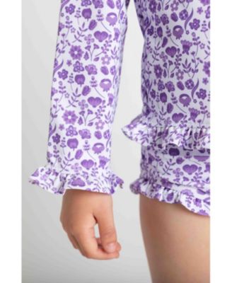 Big Girls Floral Print Rashguard Swimsuit with Ruffles