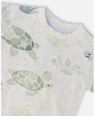 Baby Boys Jersey T-Shirt and Cotton Jersey Shorts Set Grey Mix Turtle Print