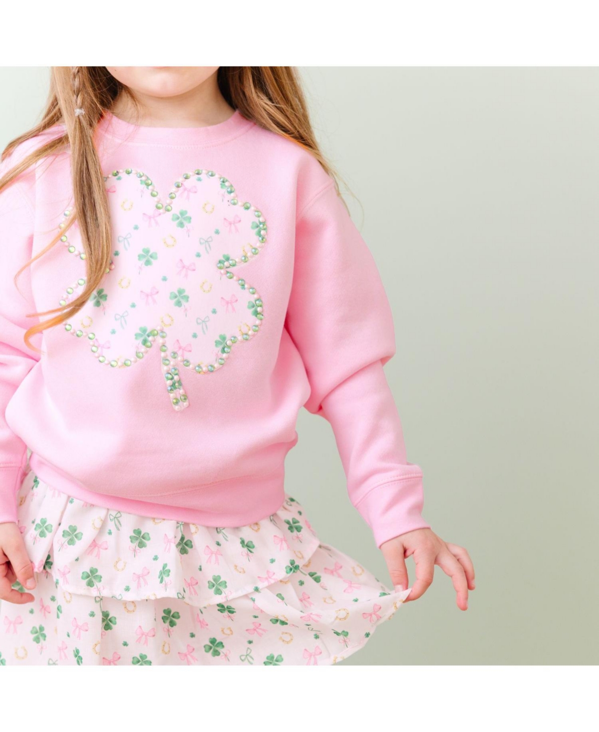 Sweet Wink Baby Girls Ditsy Shamrock Patch St. Patrick's Day Sweatshirt