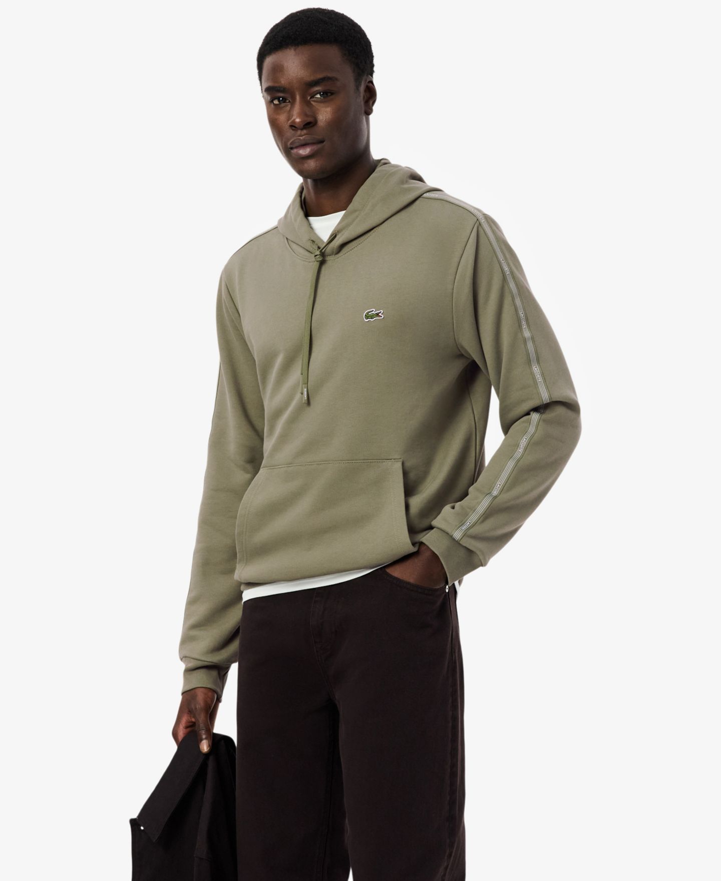 Мужское худи Lacoste Classic-Fit Logo Stripe Zipped, цвет: Хаки — фото 1