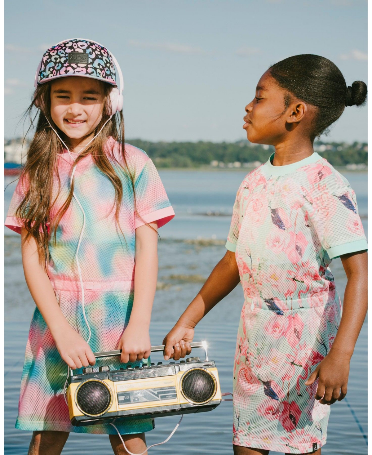 Deux par Girls Mesh Beach Dress Blue Flamingo Print