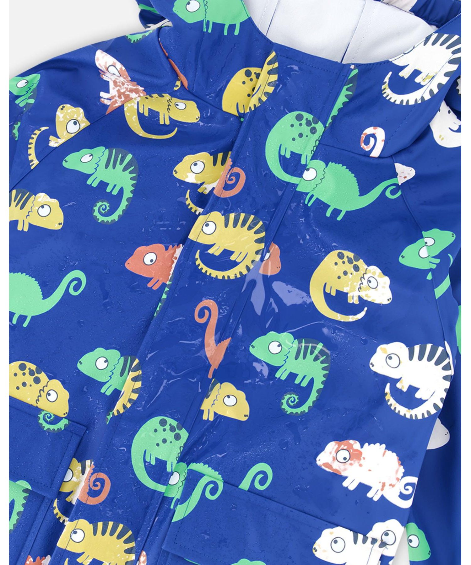 Baby Boys Rain One-Piece in Polyurethane Blue Chameleon Print