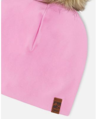 Baby Girls Stretch Jersey Hat Pink with Pompom