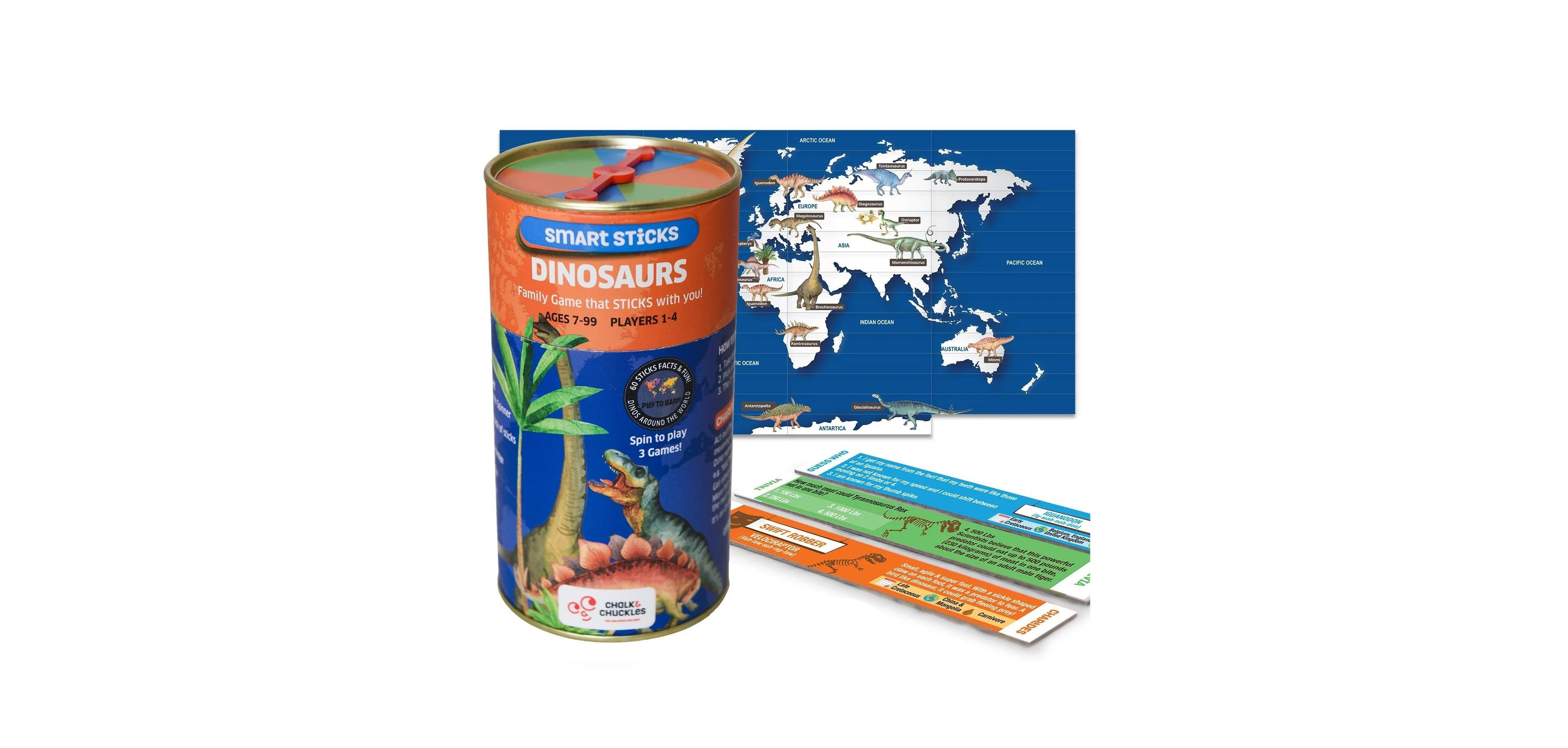 Chalk & Chuckles Smart Sticks-Dino Dinosaurs Map Puzzle 60-Piece Board Game, Ages 6+