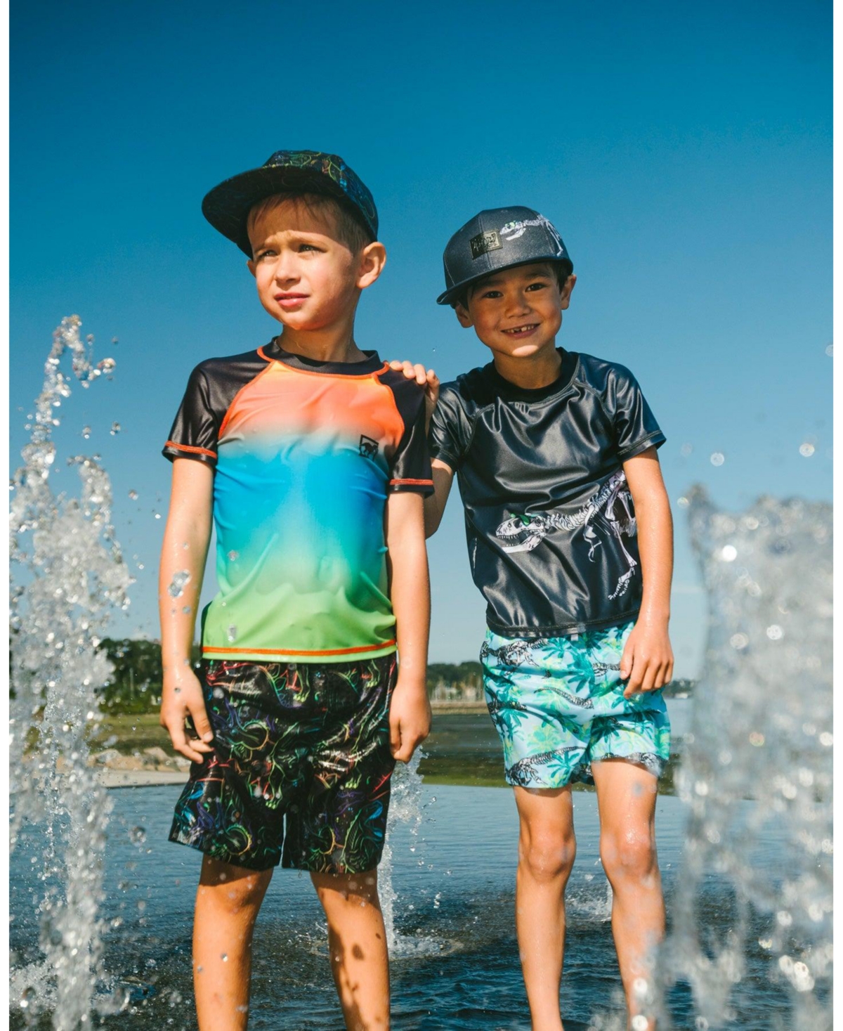 Deux par Boy Short Sleeve Rashguard Orange Blue and Green Gradient - Toddler|Child