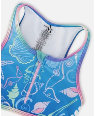 Girl Two-Piece Swimsuit Blue Shell Print - Toddler|Child