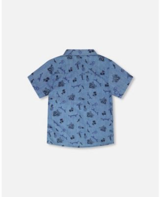 Big Boys Chambray Short-Sleeve Shirt Blue Printed Skateboards